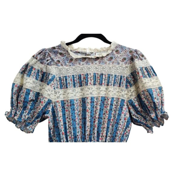 Stellah Size Small Floral Victorian Print Mixed Lace Trim Puff Sleeve Dress - Picture 4 of 12